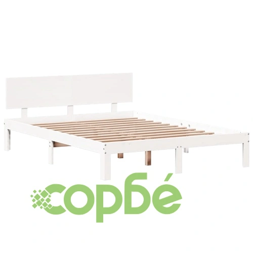 Легло от масив бор с етажерка за книги, 160x200 см, бяло, без матрак ➤ топ цена ➤ sorbe.bg