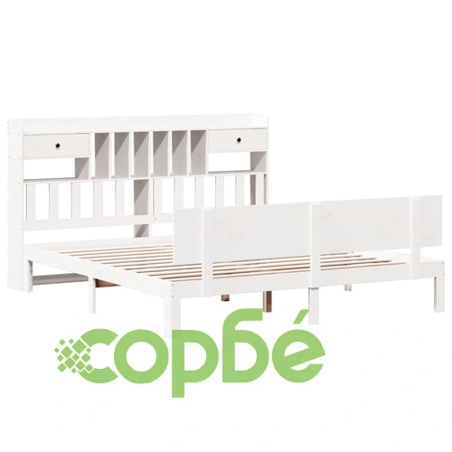 Масивно дървено легло с етажерка за книги, бор, 200x200 см, без матрак ➤ топ цена ➤ sorbe.bg