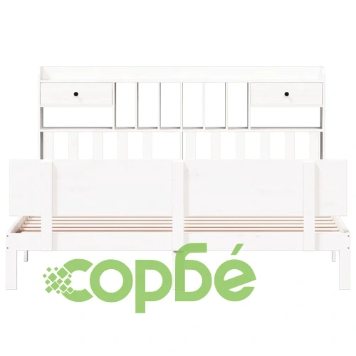 Масивно дървено легло с етажерка за книги, бор, 200x200 см, без матрак ➤ топ цена ➤ sorbe.bg