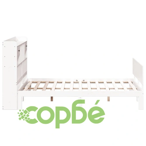 Масивно дървено легло с етажерка за книги, бор, 200x200 см, без матрак ➤ топ цена ➤ sorbe.bg