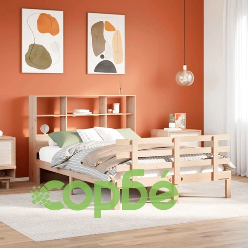 Легло от масивен бор с етажерка за книги, 140x190 см, без матрак ➤ топ цена ➤ sorbe.bg