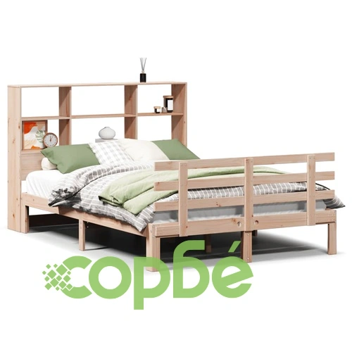Легло от масивен бор с етажерка за книги, 140x190 см, без матрак ➤ топ цена ➤ sorbe.bg