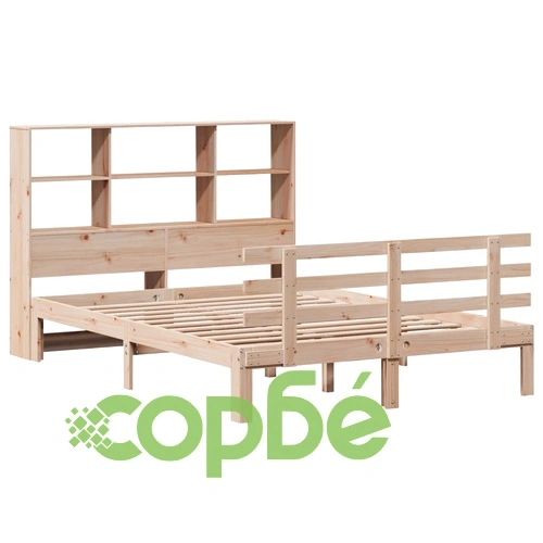 Легло от масивен бор с етажерка за книги, 140x190 см, без матрак ➤ топ цена ➤ sorbe.bg
