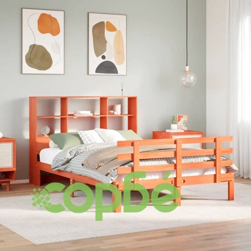 Легло от масив бор с етажерка за книги, 140x190 см, без матрак ➤ топ цена ➤ sorbe.bg