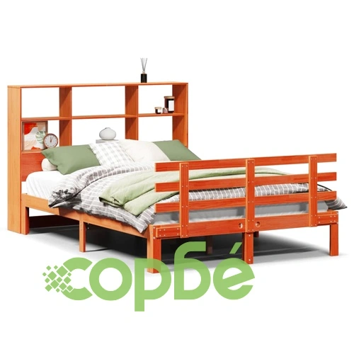 Легло от масив бор с етажерка за книги, 140x190 см, без матрак ➤ топ цена ➤ sorbe.bg