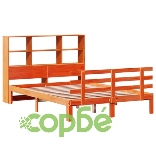 Легло от масив бор с етажерка за книги, 140x190 см, без матрак ➤ топ цена ➤ sorbe.bg