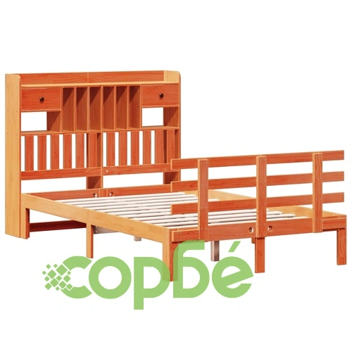 Легло от масив бор с етажерка за книги, 135x190 см, восъчнокафяв цвят ➤ топ цена ➤ sorbe.bg