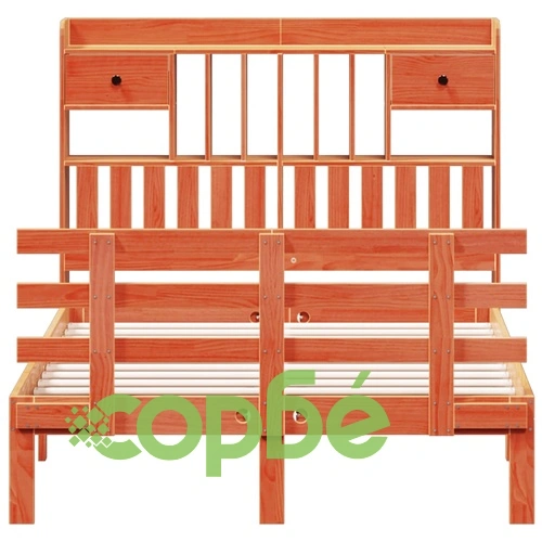 Легло от масив бор с етажерка за книги, 135x190 см, восъчнокафяв цвят ➤ топ цена ➤ sorbe.bg