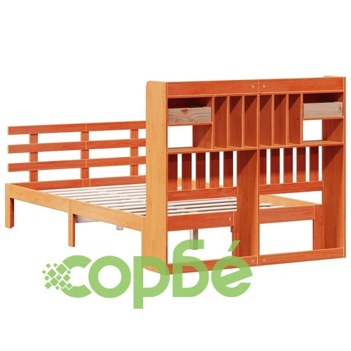 Легло от масив бор с етажерка за книги, 135x190 см, восъчнокафяв цвят ➤ топ цена ➤ sorbe.bg