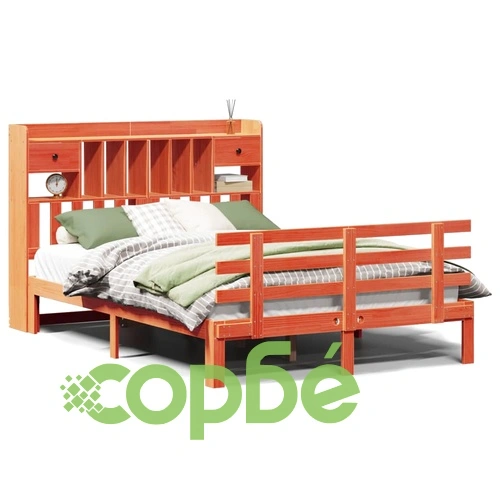 Легло от масивна борова дървесина с етажерка за книги, 160x200 см, без матрак ➤ топ цена ➤ sorbe.bg