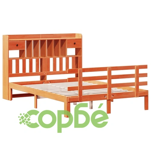 Легло от масивна борова дървесина с етажерка за книги, 160x200 см, без матрак ➤ топ цена ➤ sorbe.bg