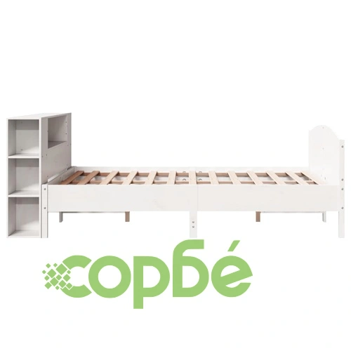 Легло от масивен бор с етажерка за книги, 120x190 см, бяло ➤ топ цена ➤ sorbe.bg