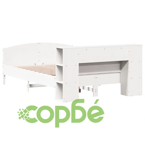 Легло от масивен бор с етажерка за книги, 120x190 см, бяло ➤ топ цена ➤ sorbe.bg