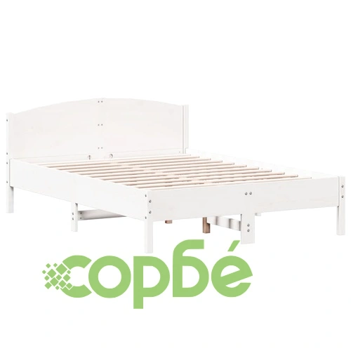 Легло от масивен бор с етажерка за книги, 120x190 см, бяло ➤ топ цена ➤ sorbe.bg