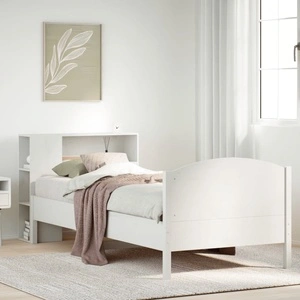 Легло с рафтове за книги от масивна борова дървесина, бяло, 90x190 см, без матрак