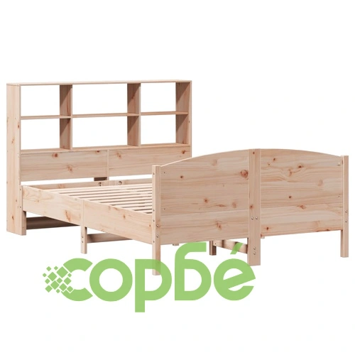 Легло от масивен бор с етажерка за книги, 140x200 см, без матрак ➤ топ цена ➤ sorbe.bg