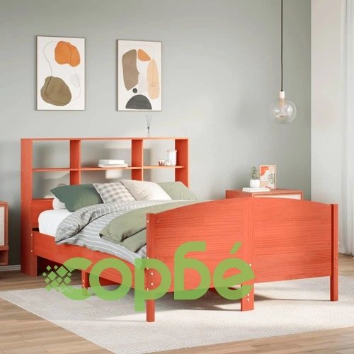 Легло от масивен бор с етажерка за книги, 135x190 см, без матрак ➤ топ цена ➤ sorbe.bg