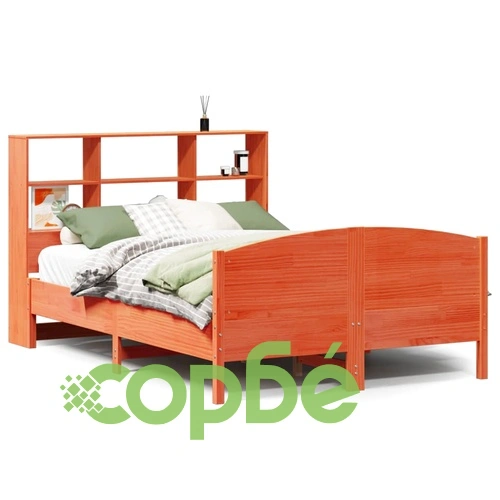 Легло от масивен бор с етажерка за книги, 135x190 см, без матрак ➤ топ цена ➤ sorbe.bg