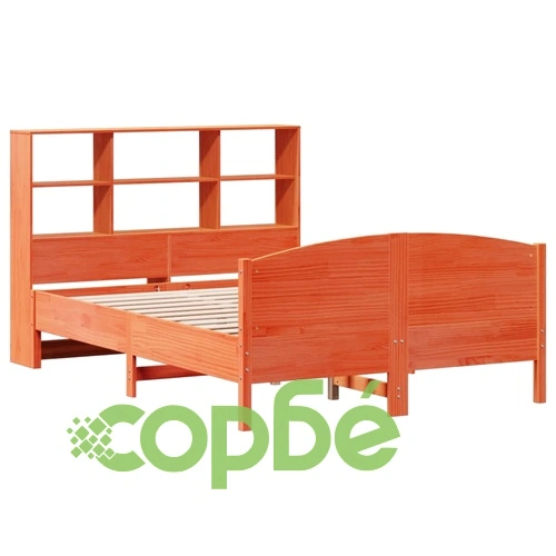 Легло от масивен бор с етажерка за книги, 135x190 см, без матрак ➤ топ цена ➤ sorbe.bg