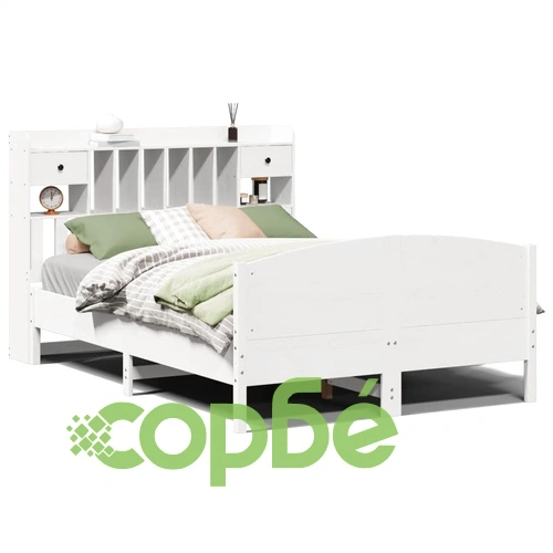 Легло от масивна борова дървесина с етажерка за книги, 150x200 см, без матрак ➤ топ цена ➤ sorbe.bg