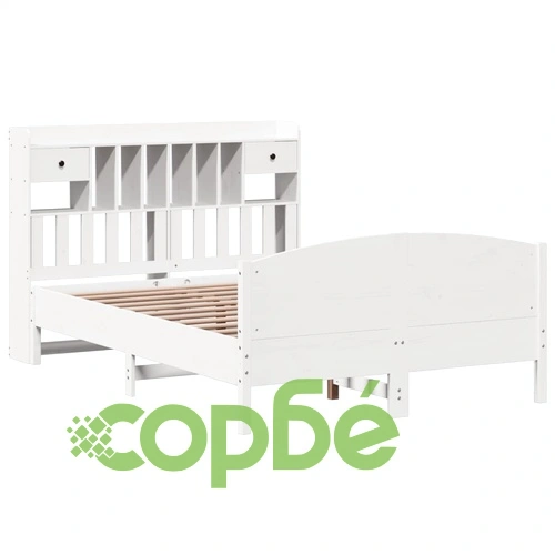 Легло от масивна борова дървесина с етажерка за книги, 150x200 см, без матрак ➤ топ цена ➤ sorbe.bg