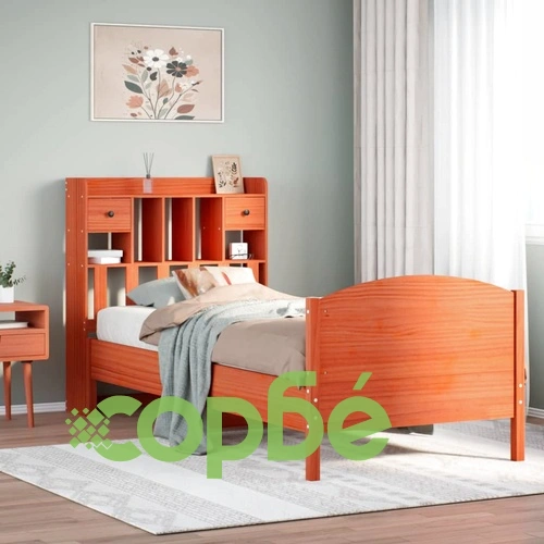 Легло с етажерка за книги от масив бор, 90x190 см, восъчнокафяво ➤ топ цена ➤ sorbe.bg