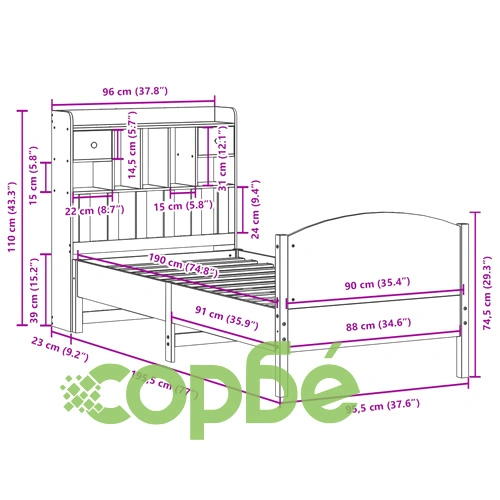 Легло с етажерка за книги от масив бор, 90x190 см, восъчнокафяво ➤ топ цена ➤ sorbe.bg