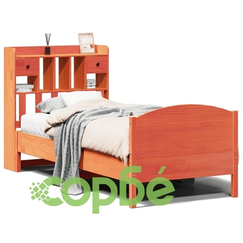 Легло с етажерка за книги от масив бор, 90x190 см, восъчнокафяво ➤ топ цена ➤ sorbe.bg