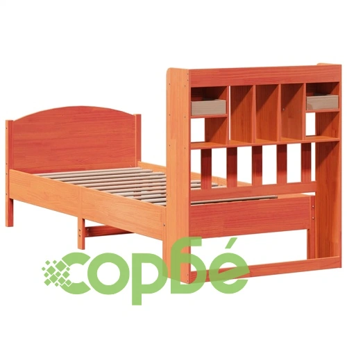 Легло с етажерка за книги от масив бор, 90x190 см, восъчнокафяво ➤ топ цена ➤ sorbe.bg