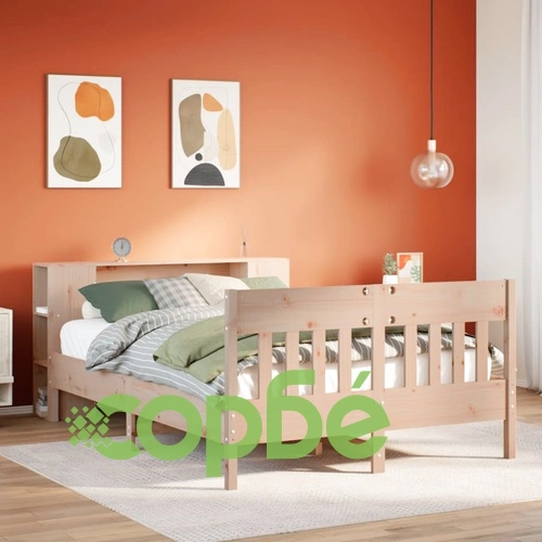 Легло с етажерка за книги от масивна борова дървесина, 140x190 см, без матрак ➤ топ цена ➤ sorbe.bg