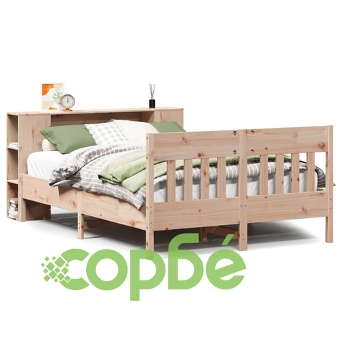 Легло с етажерка за книги от масивна борова дървесина, 140x190 см, без матрак ➤ топ цена ➤ sorbe.bg