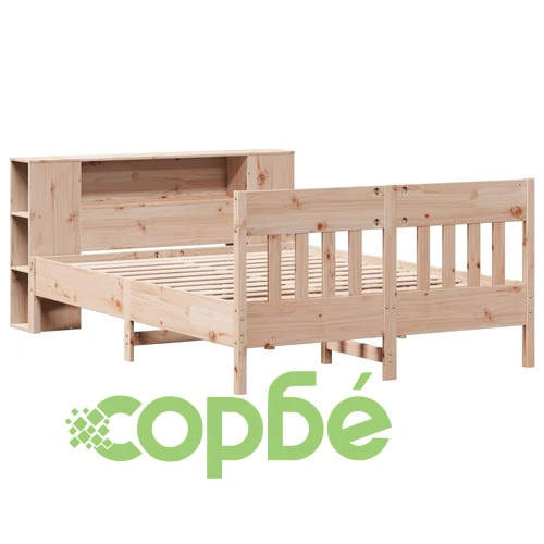 Легло с етажерка за книги от масивна борова дървесина, 140x190 см, без матрак ➤ топ цена ➤ sorbe.bg