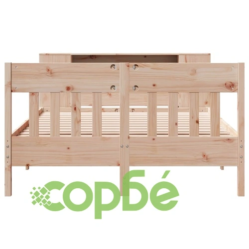 Легло с етажерка за книги от масивна борова дървесина, 140x190 см, без матрак ➤ топ цена ➤ sorbe.bg