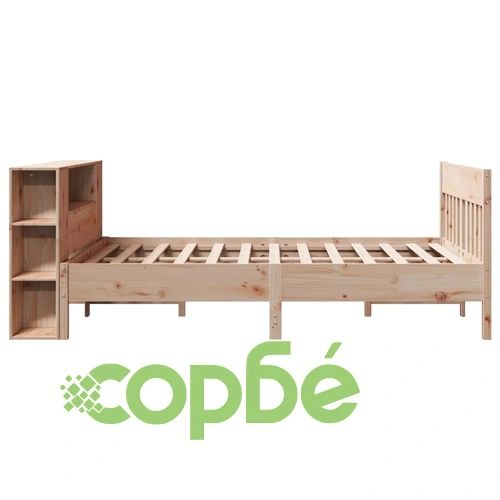 Легло с етажерка за книги от масивна борова дървесина, 140x190 см, без матрак ➤ топ цена ➤ sorbe.bg