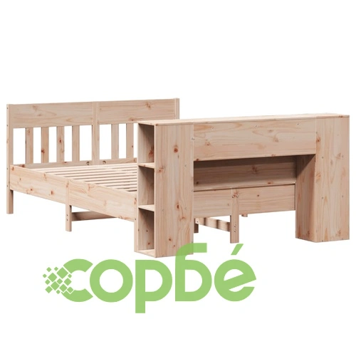 Легло с етажерка за книги от масивна борова дървесина, 140x190 см, без матрак ➤ топ цена ➤ sorbe.bg