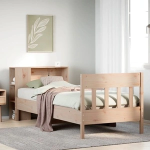 Легло от масивна борова дървесина с рафтове за книги, 90x200 см, без матрак