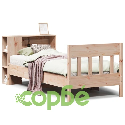 Легло от масивна борова дървесина с рафтове за книги, 90x200 см, без матрак ➤ топ цена ➤ sorbe.bg