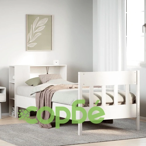 Легло с етажерка за книги от масив бор, 90x200 см, бяло, без матрак ➤ топ цена ➤ sorbe.bg