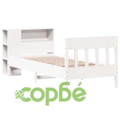 Легло с етажерка за книги от масив бор, 90x200 см, бяло, без матрак ➤ топ цена ➤ sorbe.bg