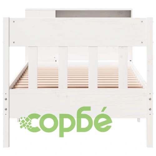 Легло с етажерка за книги от масив бор, 90x200 см, бяло, без матрак ➤ топ цена ➤ sorbe.bg