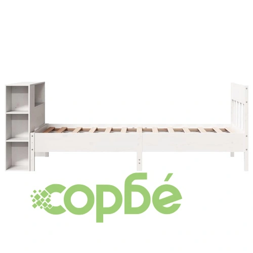 Легло с етажерка за книги от масив бор, 90x200 см, бяло, без матрак ➤ топ цена ➤ sorbe.bg