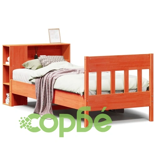 Легло от масив бор с рафтове за книги, 90x190 см, кафяво, без матрак ➤ топ цена ➤ sorbe.bg