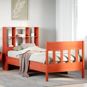 Рамка за легло от масив бор, восъчнокафява, 90x190 см, с място за съхранение