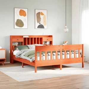 Рамка за легло от масив бор, восъчнокафява, 200x200 см, с място за съхранение