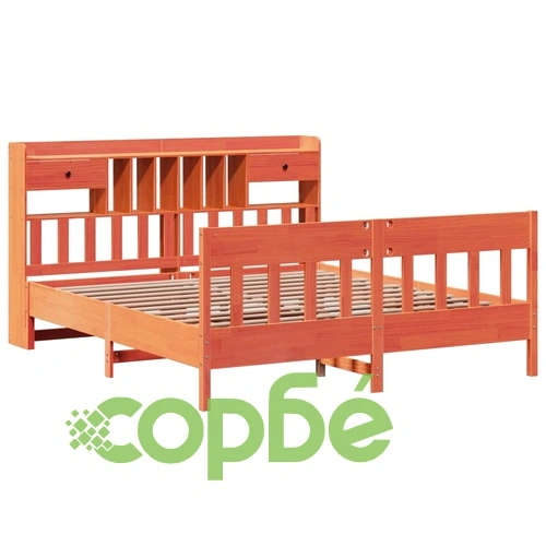 Рамка за легло от масив бор, восъчнокафява, 200x200 см, с място за съхранение ➤ топ цена ➤ sorbe.bg