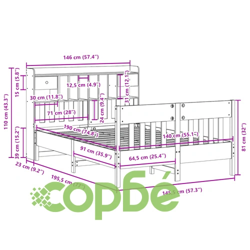 Рамка за легло от масив бор, восъчнокафяв цвят, 140x190 см, с отделения за съхранение ➤ топ цена ➤ sorbe.bg