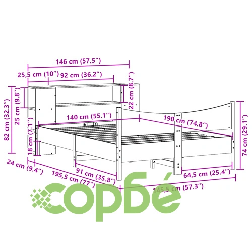 Рамка за легло от масивна чамова дървесина, 140x190 см, със зона за съхранение ➤ топ цена ➤ sorbe.bg