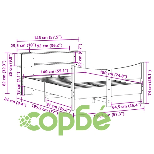 Дървена рамка за легло от бор масив, бяла, 140x190 см, с отделения за съхранение ➤ топ цена ➤ sorbe.bg