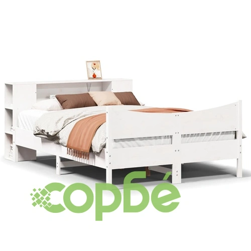 Дървена рамка за легло от бор масив, бяла, 140x190 см, с отделения за съхранение ➤ топ цена ➤ sorbe.bg