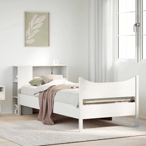Рамка за легло от масив бор, бяла, 100x200 см, с отделения за съхранение